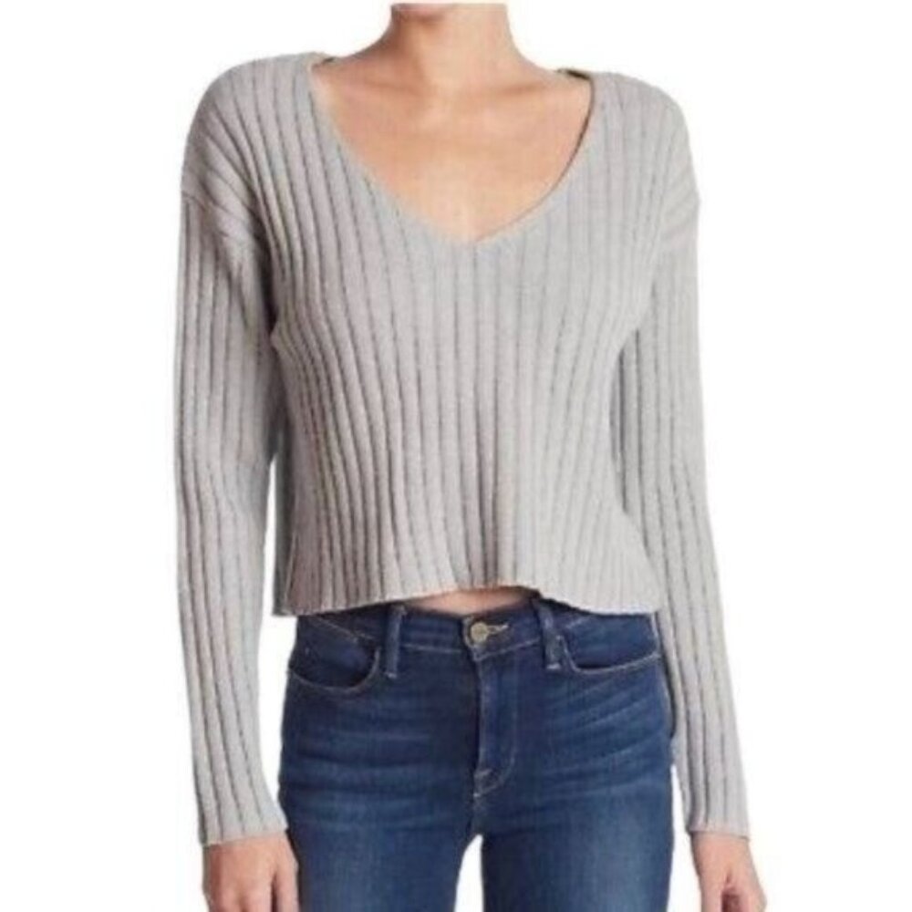 Abound Gray V-neck Ribbed Long Sleeve Sweater Size XL
